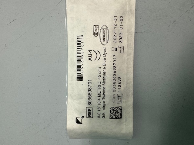 Шовний матеріал 8-0 блакитний шовк, AU-1, 45 см